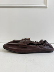 Miu Miu Ruches Nappa Leather Loafers in Briarwood (39)