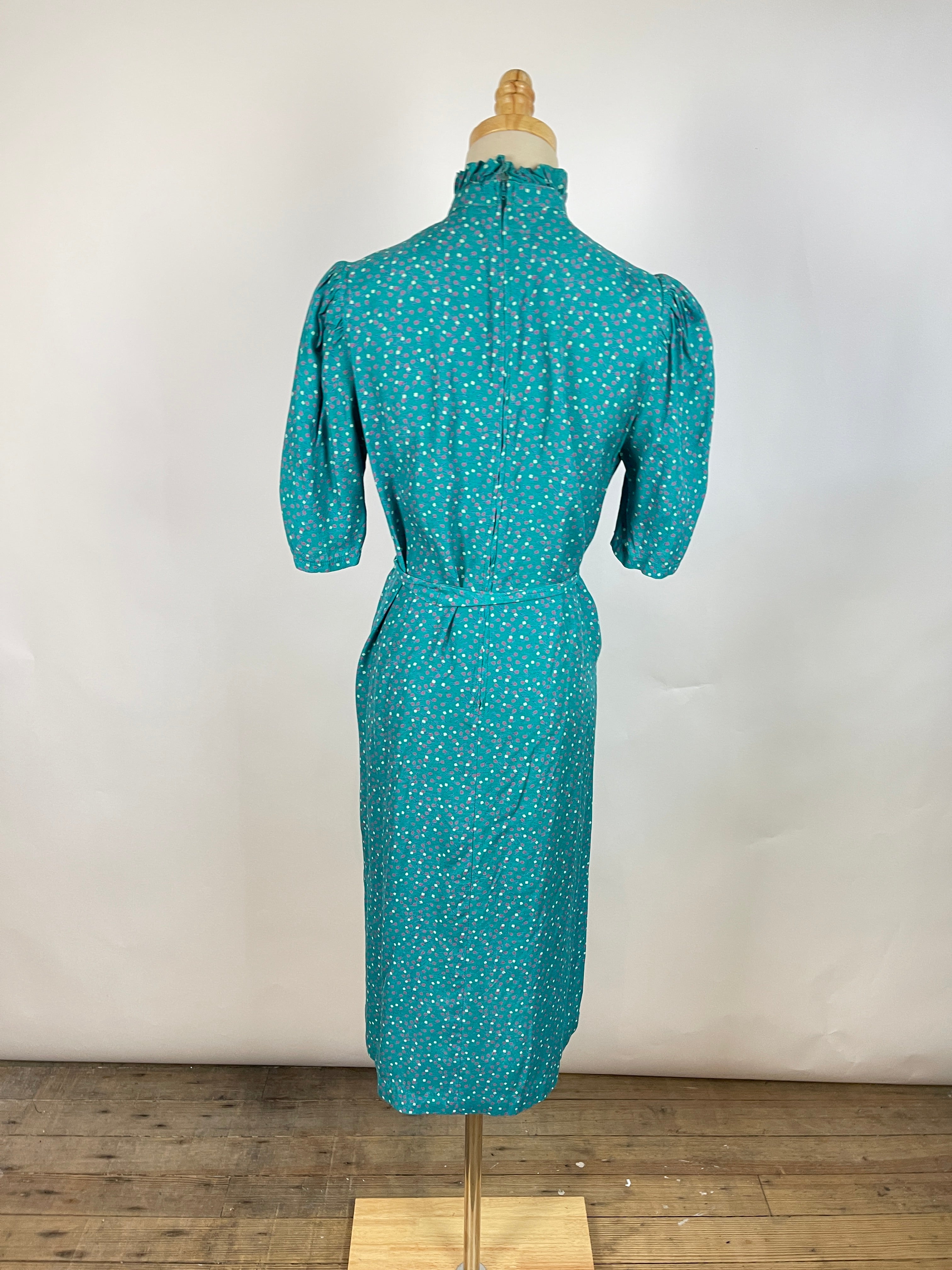 Vintage Teal Printed Dress (S)