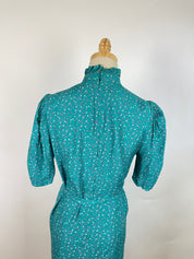 Vintage Teal Printed Dress (S)