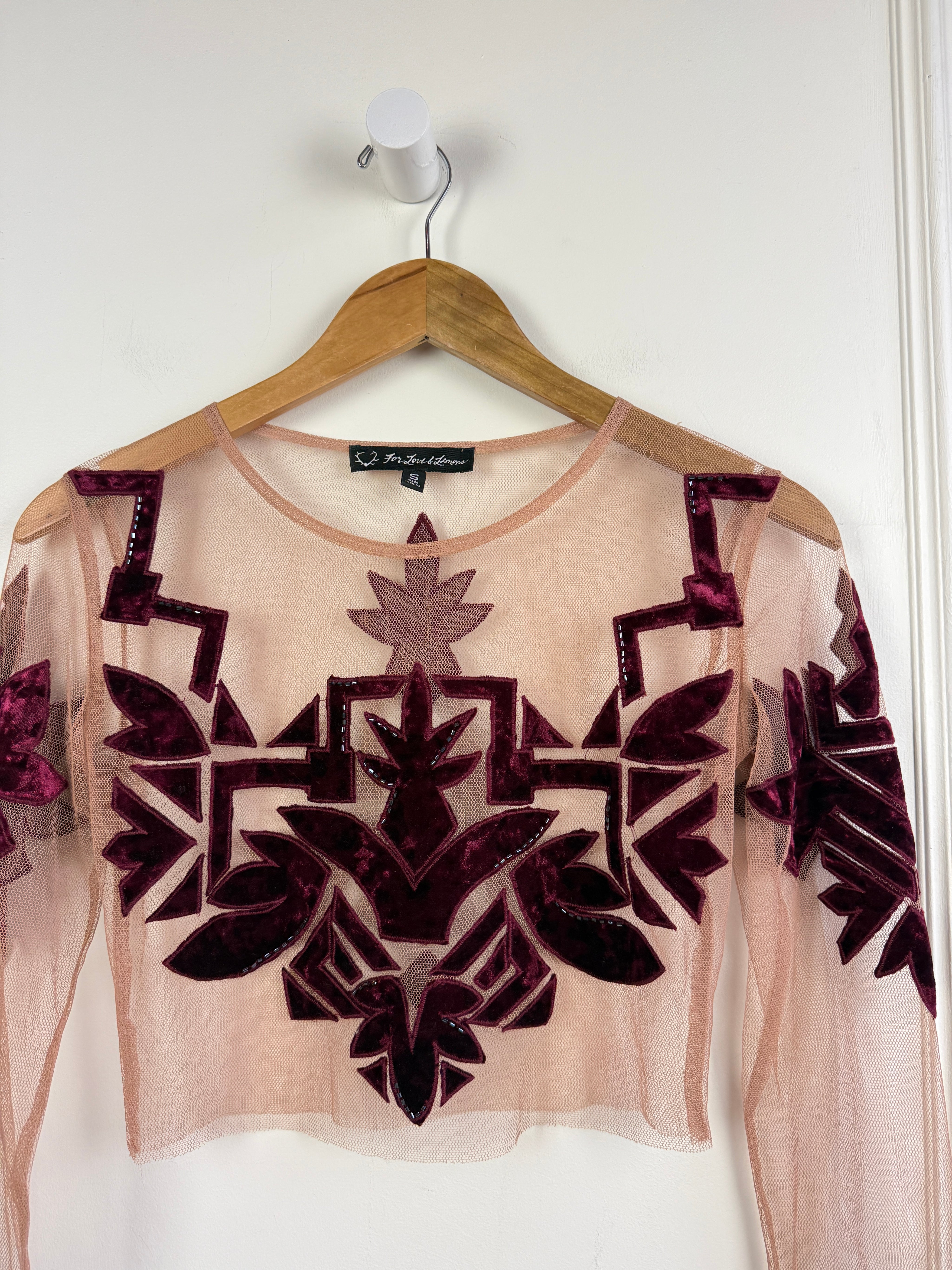 For Love & Lemons Long Sleeve Sheer Top (S)