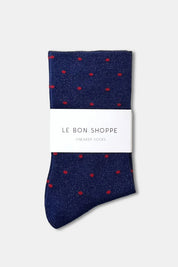 Le Bon Shoppe - Lurex Patterned Sneaker Socks | Polka Dot Ink Blue/Red