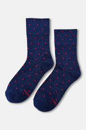 Le Bon Shoppe - Lurex Patterned Sneaker Socks | Polka Dot Ink Blue/Red