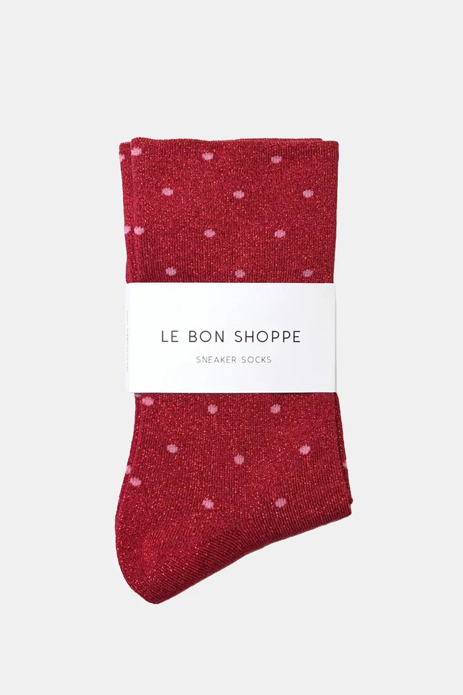 Le Bon Shoppe - Lurex Patterned Sneaker Socks | Red/Pink