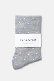 Le Bon Shoppe - Lurex Patterned Sneaker Socks | Polka Dot Silver/White