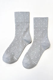 Le Bon Shoppe - Lurex Patterned Sneaker Socks | Polka Dot Silver/White