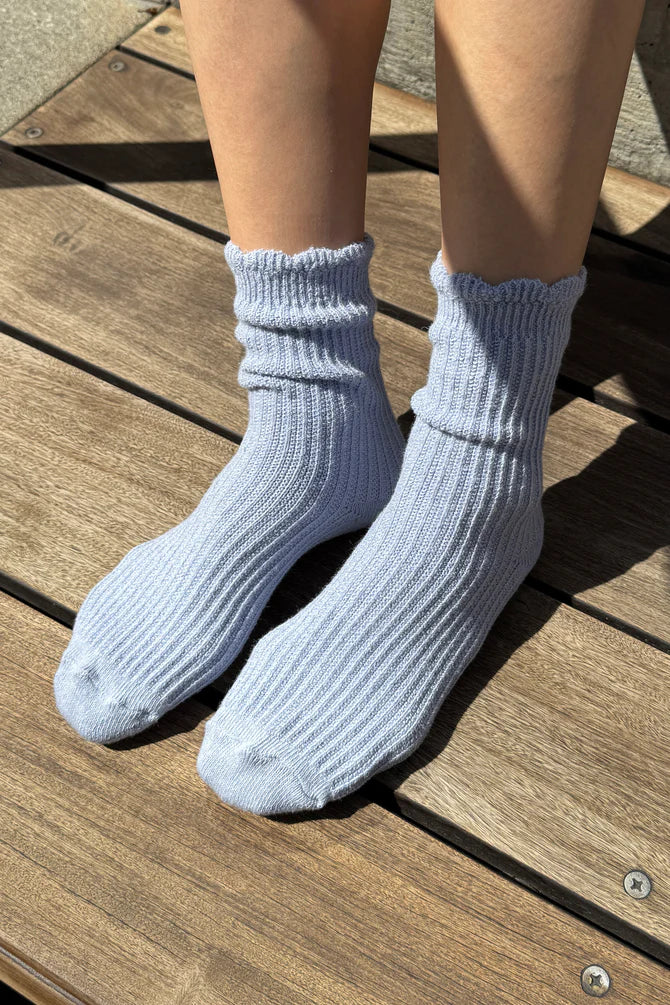 Le Bon Shoppe - Linen Scallop Socks | Pale Blue