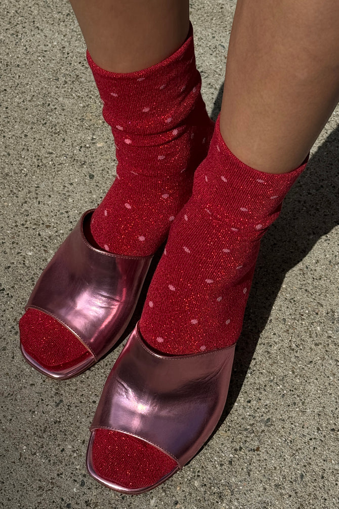 Le Bon Shoppe - Lurex Patterned Sneaker Socks | Red/Pink