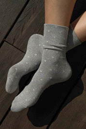Le Bon Shoppe - Lurex Patterned Sneaker Socks | Polka Dot Silver/White