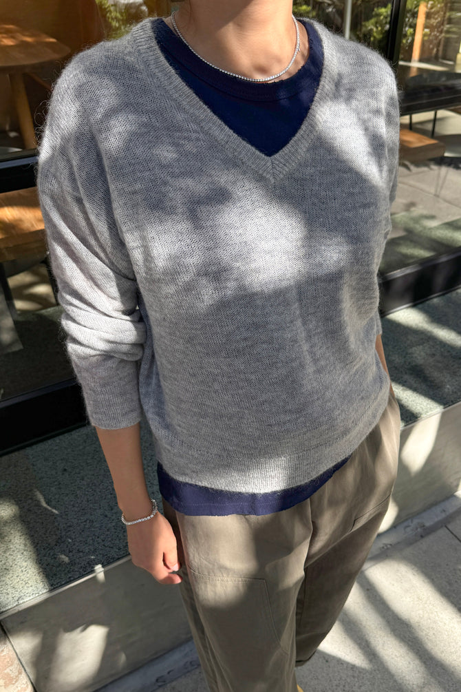 Le Bon Shoppe - Matthew V-Neck Mohair Sweater | Icy Grey