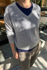 Le Bon Shoppe - Matthew V-Neck Mohair Sweater | Icy Grey