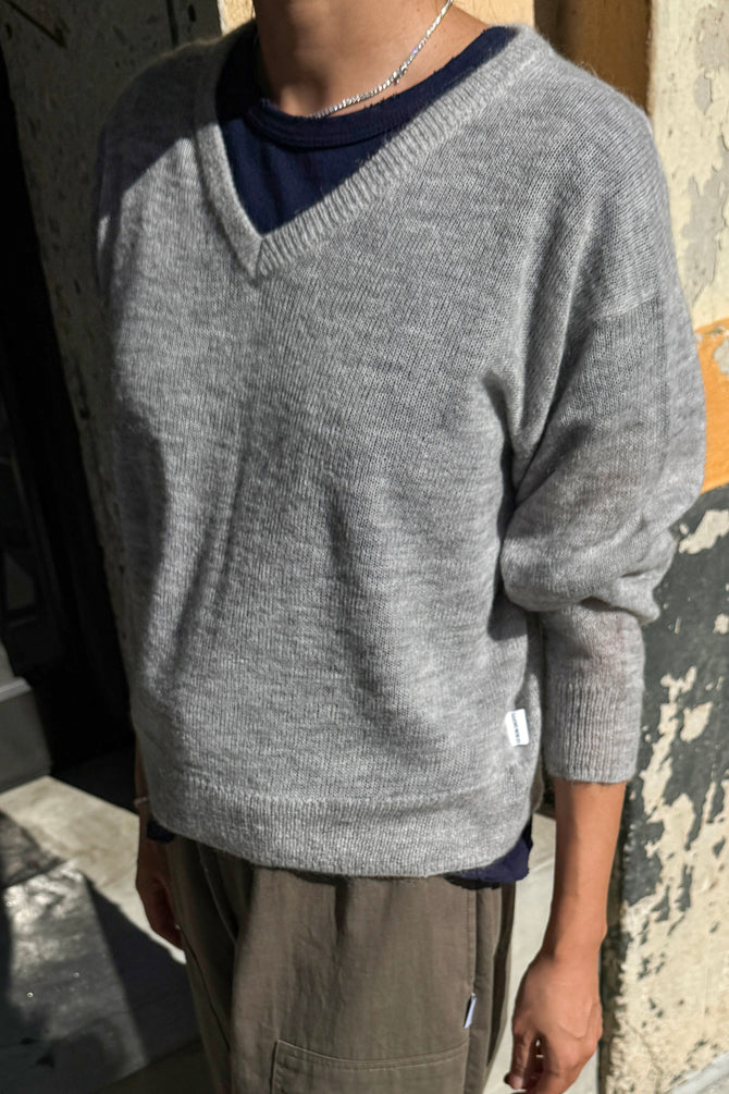 Le Bon Shoppe - Matthew V-Neck Mohair Sweater | Icy Grey