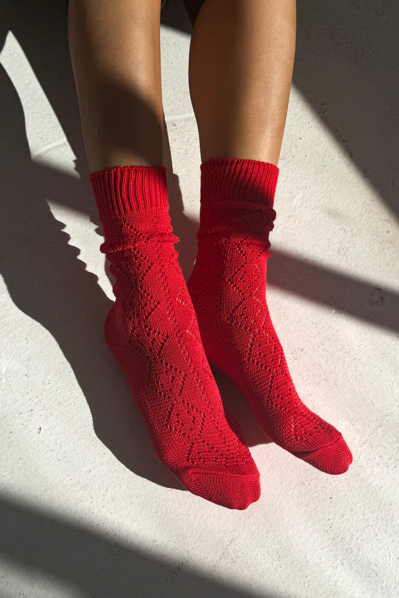 Le Bon Shoppe - Modal Eyelet Socks | Poppy Red