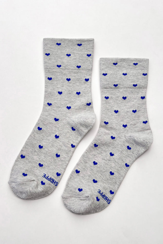 Le Bon Shoppe - Heart Sneaker Sock | Melange Grey/Cobalt