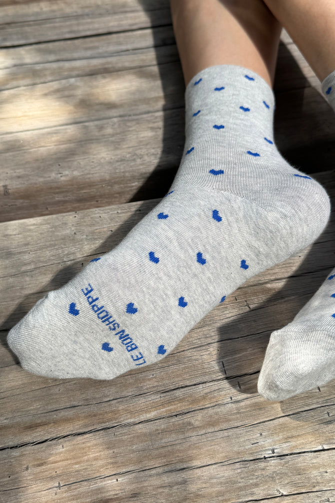 Le Bon Shoppe - Heart Sneaker Sock | Melange Grey/Cobalt
