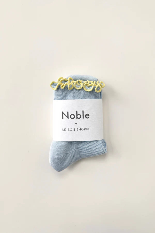 Le Bon Shoppe - The Petite Ruffled Hugger Crew Socks | Baby Blue/Butter