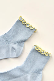 Le Bon Shoppe - The Petite Ruffled Hugger Crew Socks | Baby Blue/Butter