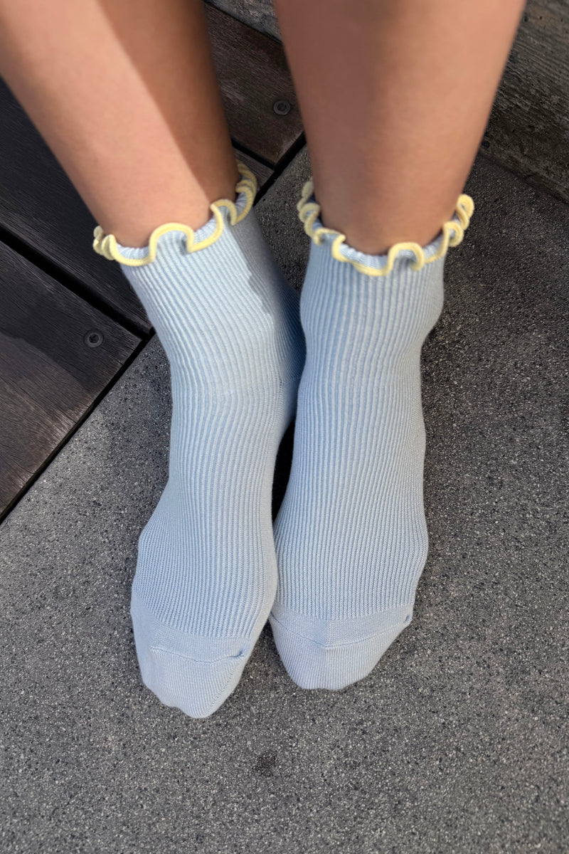Le Bon Shoppe - The Petite Ruffled Hugger Crew Socks | Baby Blue/Butter