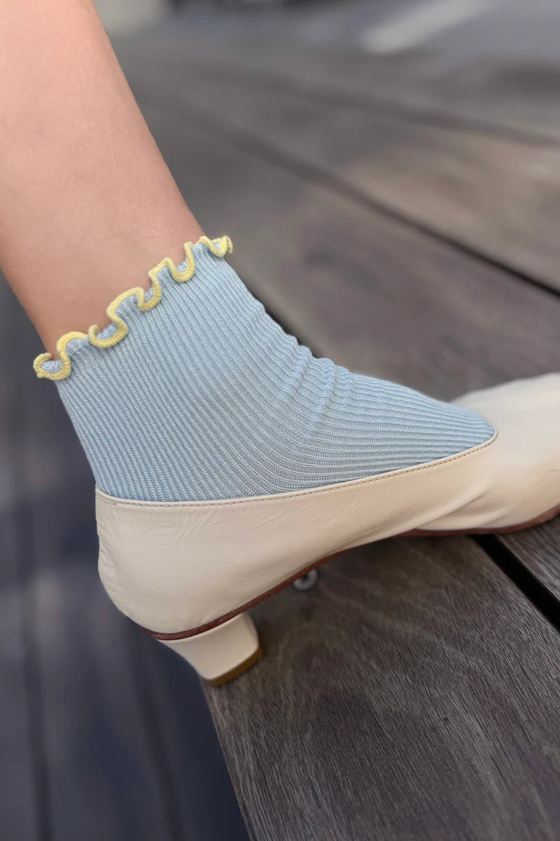Le Bon Shoppe - The Petite Ruffled Hugger Crew Socks | Baby Blue/Butter