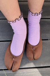 Le Bon Shoppe - The Petite Ruffled Hugger Crew Socks | Lilac/Brown