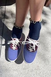 Le Bon Shoppe - The Petite Ruffled Hugger Crew Socks | Navy/Butter