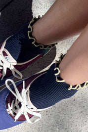 Le Bon Shoppe - The Petite Ruffled Hugger Crew Socks | Navy/Butter