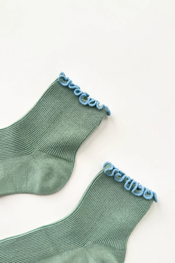 Le Bon Shoppe - The Petite Ruffled Hugger Crew Socks | Sea Glass/Powder Blue