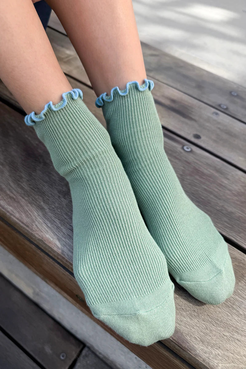 Le Bon Shoppe - The Petite Ruffled Hugger Crew Socks | Sea Glass/Powder Blue