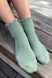Le Bon Shoppe - The Petite Ruffled Hugger Crew Socks | Sea Glass/Powder Blue