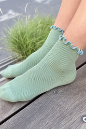 Le Bon Shoppe - The Petite Ruffled Hugger Crew Socks | Sea Glass/Powder Blue