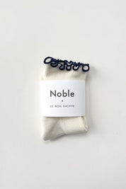 Le Bon Shoppe - The Petite Ruffled Hugger Crew Socks | Soft White/Navy