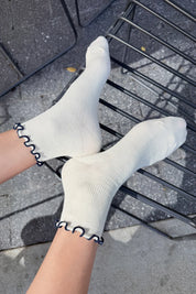 Le Bon Shoppe - The Petite Ruffled Hugger Crew Socks | Soft White/Navy