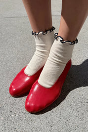 Le Bon Shoppe - The Petite Ruffled Hugger Crew Socks | Soft White/Navy
