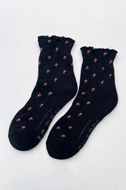 Le Bon Shoppe - Petal Ruffled Hugger Crew Socks | Black Petal