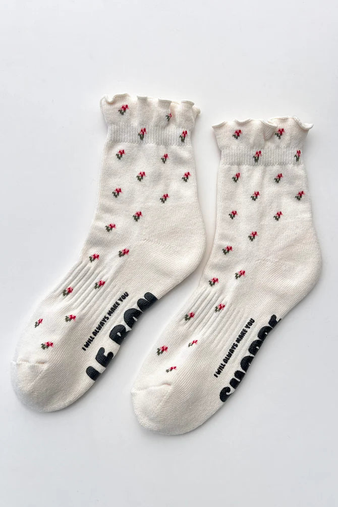 Le Bon Shoppe - Petal Ruffled Hugger Crew Socks | Cream Petal