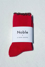 Le Bon Shoppe - Ruffled Modla Socks | Paprika / Brown Edg