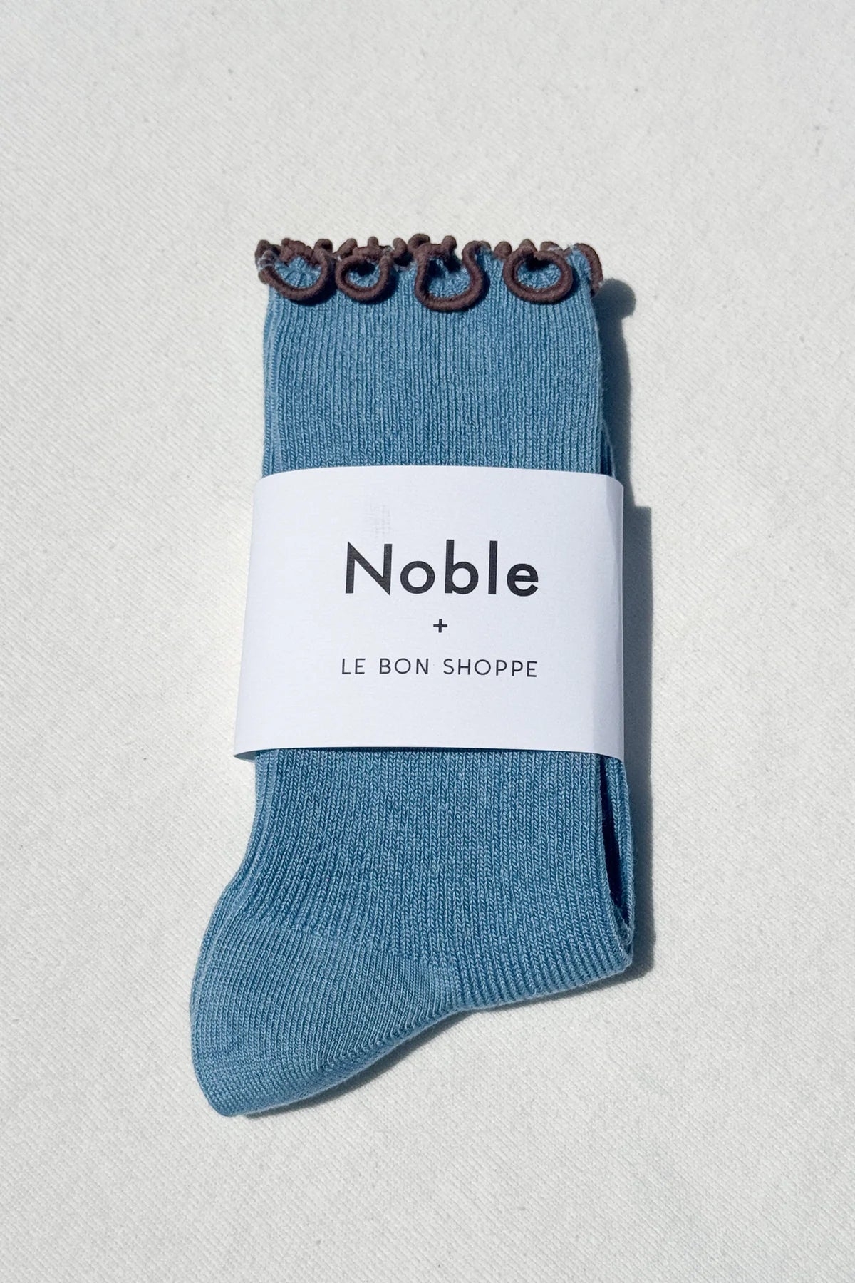 Le Bon Shoppe - Ruffled Modla Socks | Powder Blue / Brown Edge