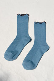 Le Bon Shoppe - Ruffled Modla Socks | Powder Blue / Brown Edge