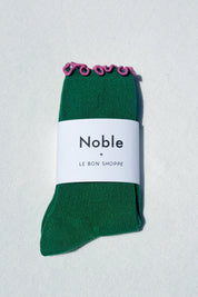 Le Bon Shoppe - Ruffled Modla Socks | Spinach / Pink Edge
