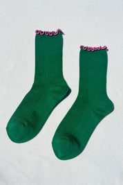 Le Bon Shoppe - Ruffled Modla Socks | Spinach / Pink Edge