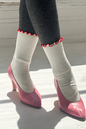 Le Bon Shoppe - Ruffled Modla Socks | Cream / Red Edge