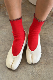 Le Bon Shoppe - Ruffled Modla Socks | Paprika / Brown Edg