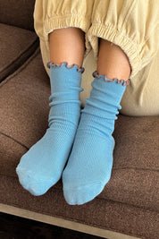 Le Bon Shoppe - Ruffled Modla Socks | Powder Blue / Brown Edge