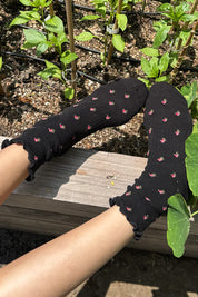 Le Bon Shoppe - Petal Ruffled Hugger Crew Socks | Black Petal