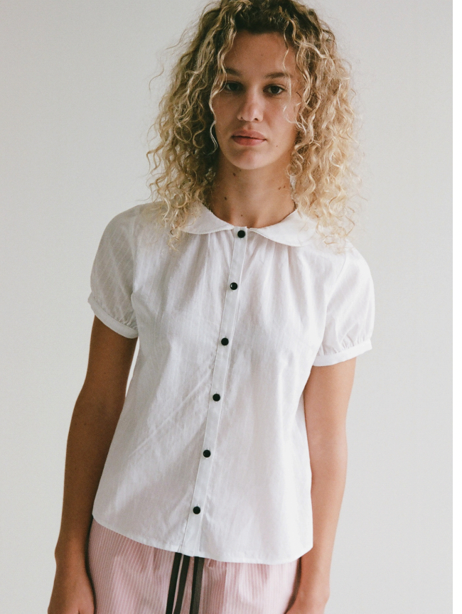 RAT BOI - Puff Sleeve Top - White Dobby