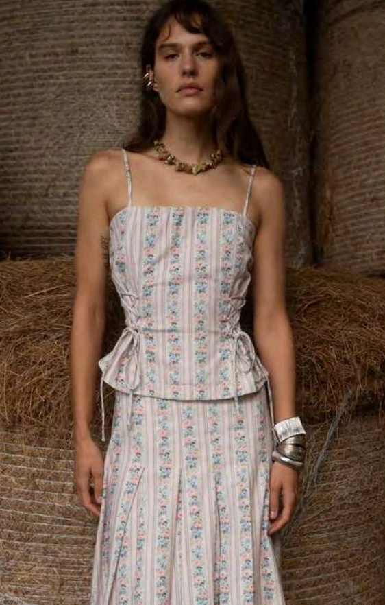 Muse Assembly - Mia Corset Top | Pink Wallpaper Stripe