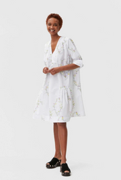 Ganni Tiered Floral-Print Organic Cotton Poplin Mini Dress (L/42)