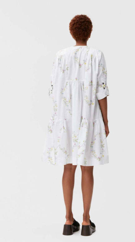 Ganni Tiered Floral-Print Organic Cotton Poplin Mini Dress (L/42)