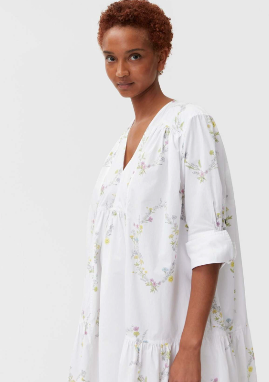 Ganni Tiered Floral-Print Organic Cotton Poplin Mini Dress (L/42)