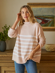 Frank & Eileen Pink Striped "Monterey" Rolled Funnel Neck Sweater (M)