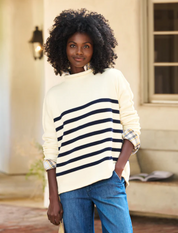 Frank & Eileen Cream Striped "Monterey" Rolled Funnel Neck Sweater (M)